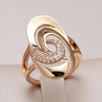 Unusual Rolled 14K Rose Gold Minimalist Geometry AAA Zircon Diamonds Rings - Fine Fashion Jewellery